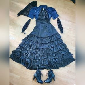 Black Retroscope Fashions Long Tiered Ruffle Gothic Aristocrat Skirt XS